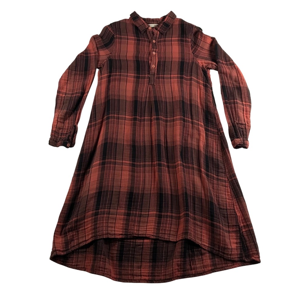 Free People x CP Shades Plaid Tunic Dress XS Terracotta Black Cotton High Low